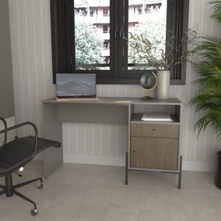 Escritorio 1 Cajon 1 Puerta Gris C.|nogal L. Tables