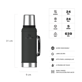 TERMO 950ml. STANLEY (100000114576) ACERO INOX. MATERO MATTE BLACK