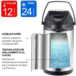 TERMO 3 L. OZZ (AIR-TERM-3L) BOMBA ACERO INOX. C/MANIJA
