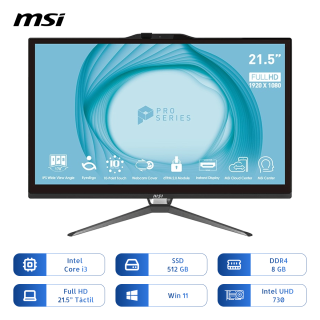 All In One Msi Pro Ap222t Intel Core I3-13100 512gb Ssd 8gb 21.5 Pulg Tactil Negra