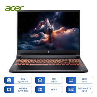 Notebook Acer Nitro V 16 Anv16-42-r309 Ryzen Ai 5 240 512gb Ssd 16gb Rtx 5050 16 Pulg 180hz Obsidian Black