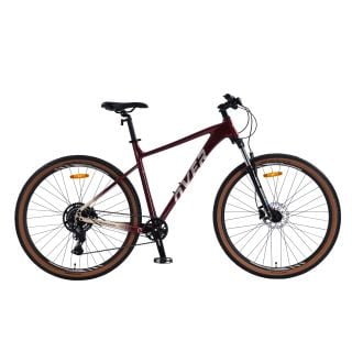 Bicicleta MTB Overtech Agressor R29 Aluminio, 1x9 Full SHIMANO CUES, Frenos Hidraulicos Shimano MT200, Suspensión Suntour XCT C/Bloqueo, Color Bordo/Beige, Tamaño del cuadro S