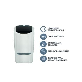 Lavarropas Semiautomático QBICO 10 kg 6 Funciones Sistema de lavado oriental Blanco Codini - 8052