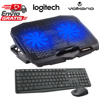  COMBO SOPORTE REFRIGERANTE PARA NOTEBOOK + KIT DE MOUSE Y TECLADO INALAMBRICO 