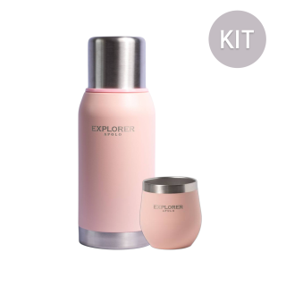 Kit termo 750ml y mate Rosa