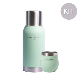 Kit termo 750ml + mate Verde Agua