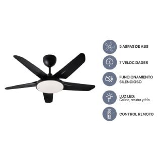 Ventilador de Techo Negro 5 aspas Control Remoto 42" Codini - VTIAB42AN