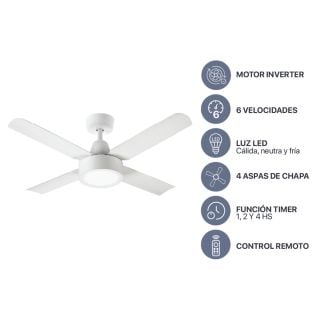 Ventilador de techo Inverter Blanco 4 Aspas metálicas Control Remoto Codini - VTIAR42MB